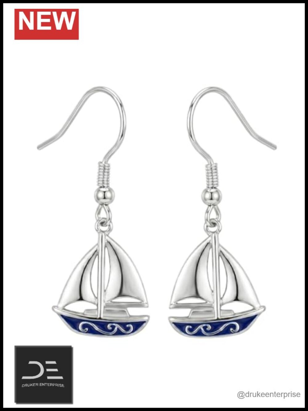 925 Sterling Silver Ocean Sailboat Dangle Drop Earrings Beach Themed
